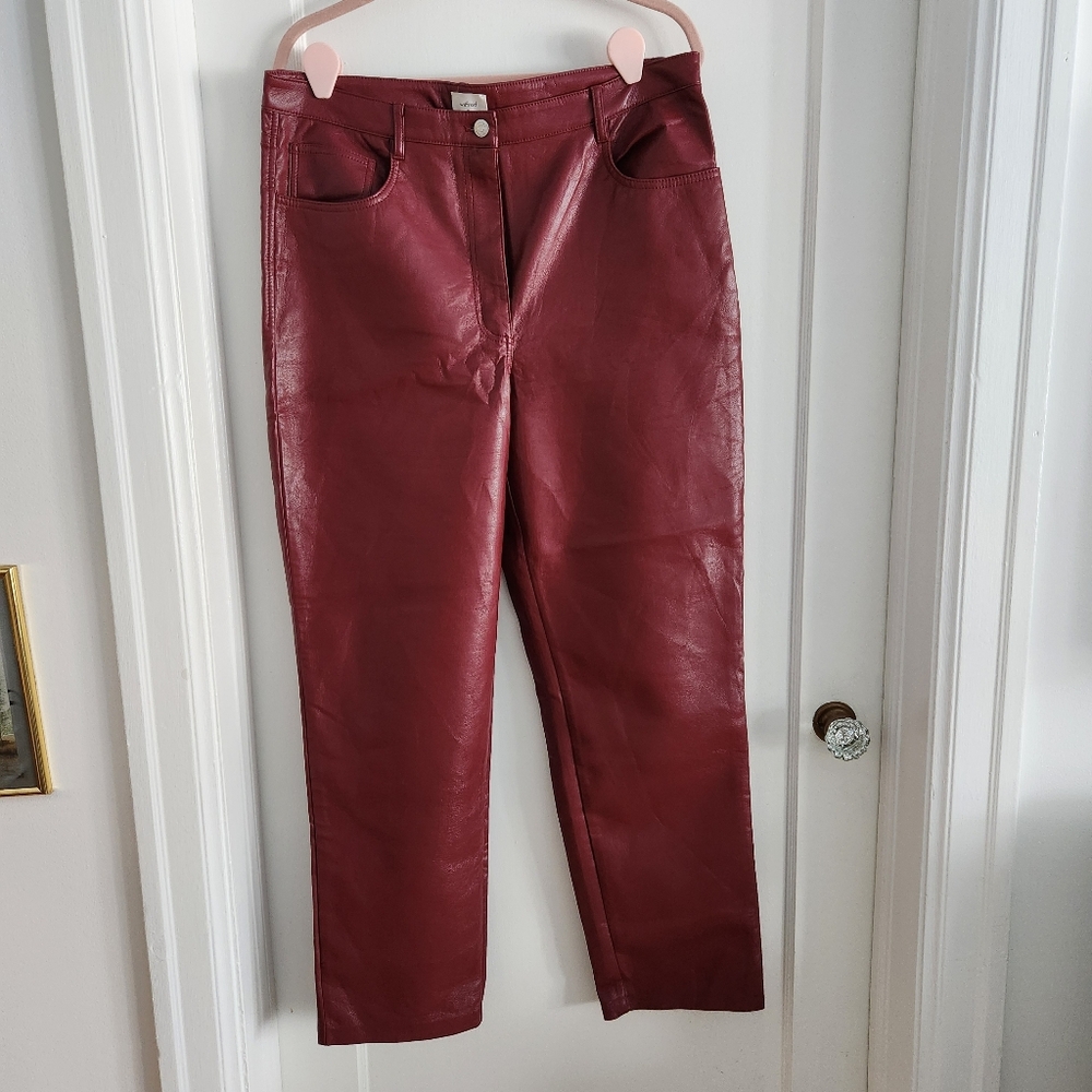 Burgundy Aritzia Pleather Straught Leg Dress Pants